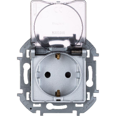 Розетка 1-м СП Inspiria 16А IP44 250В 2P+E защ. шторки с крышкой немецк. стандарт механизм алюм. Leg 673742