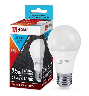 Лампа светодиодная LED-МО-PRO 7.5Вт 24-48В Е27 4000К 600Лм низковольтная IN HOME 4690612031521