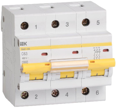 Выключатель автоматический модульный 3п C 63А 10кА ВА47-100 ИЭК MVA40-3-063-C