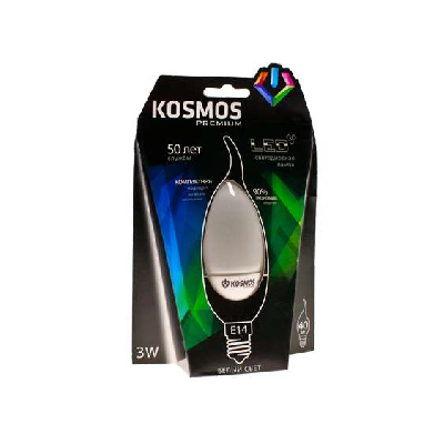 Лампа светодиодная KOSMOS premium 3Вт свеча на ветру E14 230В 4500К Космос KLED3wCW230vE1445
