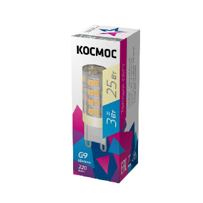 Лампа светодиодная 3Вт 220В G9 3000К КОСМОС LksmLED3WG9C3000pc