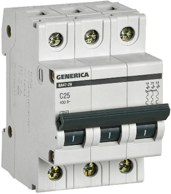 Выключатель автоматический модульный 3п C 25А 4.5кА ВА47-29 GENERICA ИЭК MVA25-3-025-C