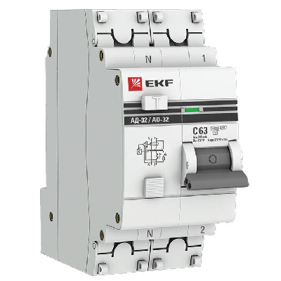 Выключатель автоматический дифференциального тока 2п C 63А 300мА тип AC 4.5кА АД-32 защита 270В электрон. PROxima EKF DA32-63-300-pro