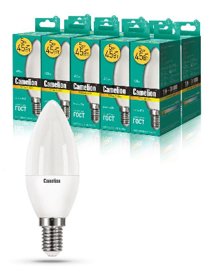 Лампа светодиодная LED5-C35/830/E14 5Вт свеча 3000К тепл. бел. E14 390лм 220-240В Camelion 12031