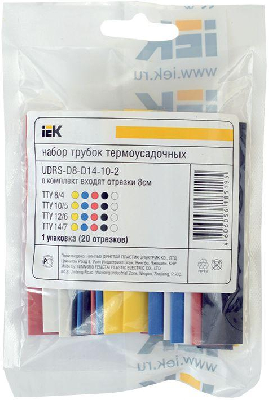 Набор трубок термоусадочных тонкостен. ТТУ 4/2 (4хЧ; 2хБ; К; С; Ж; З) 10х10см разноцвет. IEK UDRS-D2-D4-10-10
