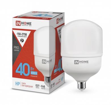 Лампа светодиодная LED-HP-PRO 40Вт 230В 6500К E27 3600лм с адаптером IN HOME 4690612031101