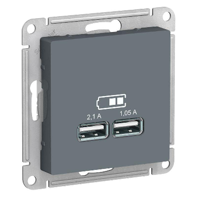 Розетка USB AtlasDesign тип A+A 5В 1х2.1А 2х1.05А механизм грифель SchE ATN000733