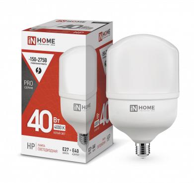 Лампа светодиодная LED-HP-PRO 40Вт 230В 4000К E27 3600лм с адаптером IN HOME 4690612031095