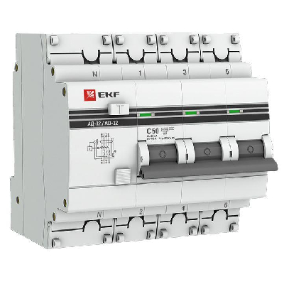Выключатель автоматический дифференциального тока 4п C 50А 30мА тип AC 4.5кА АД-32 защита 270В электрон. PROxima EKF DA32-50-30-4P-pro