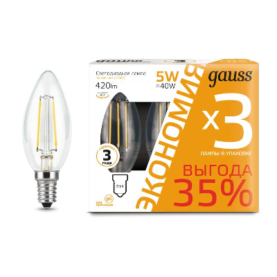 Лампа светодиодная Black Filament Свеча E14 5Вт 2700К ПРОМО (уп.3шт) Gauss 103801105T